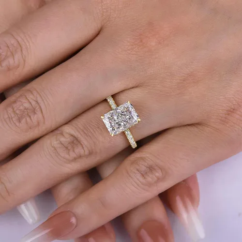 Vista 5 de Effinny Anillo de compromiso de corte radiante de 3.57.0 ct para mujer, anillo de compromiso de plata esterlina chapada en oro amarillo