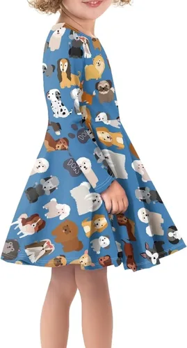 Vista 4 de ZPINXIGN Vestido de otoño para niñas, vestido de manga larga, vestido de patinadora, lindo atuendo para fiesta casual
