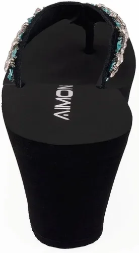 Vista 5 de AIMONE -Appoline Sandalias de cuña para mujer, sandalias de plataforma negra con brillantes, zapatos elegantes para mujer
