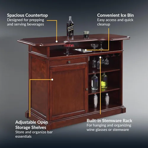Vista 3 de Hathaway Ridgeline - Juego de bar para el hogar de 5 pies con almacenamiento, caoba