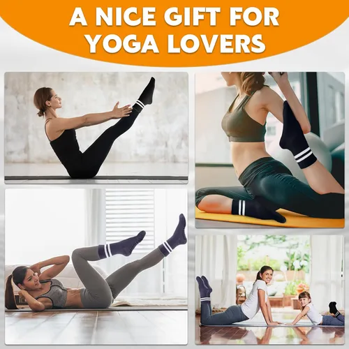 Vista 4 de Jspupifip 4 pares de calcetines largos de pilates con agarre, antideslizantes, para yoga, pilates, barre, entrenamiento, hospital, 4 pares