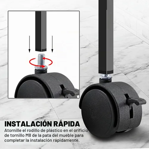 Vista 5 de Litoexpe 4 piezas de 1 pulgada de rueda giratoria de plástico, rueda giratoria de vástago negro M8 x 13mm para banco de trabajo, ruedas