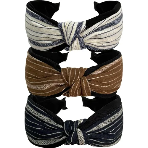 Vista 2 de Jseng 4 diademas anudadas hechas a mano de tela de leopardo con nudo en la parte superior de la cruz, bandas elásticas para el pelo para mujeres
