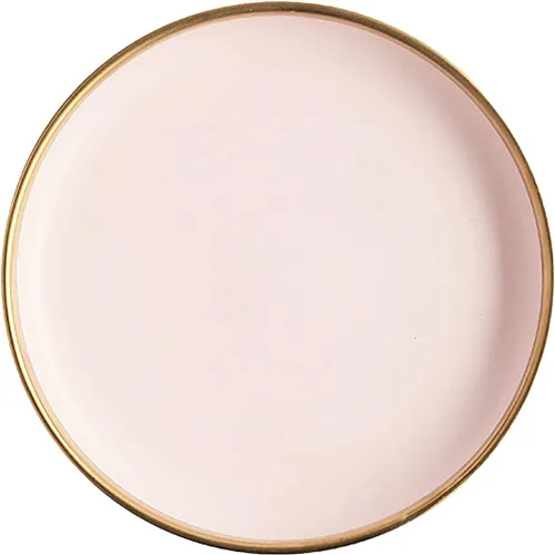 Vista 11 de Plato de cerámica moderno con borde dorado de alta calidad, plato de porcelana elegante para restaurante, juego de platos de cerámica aptos