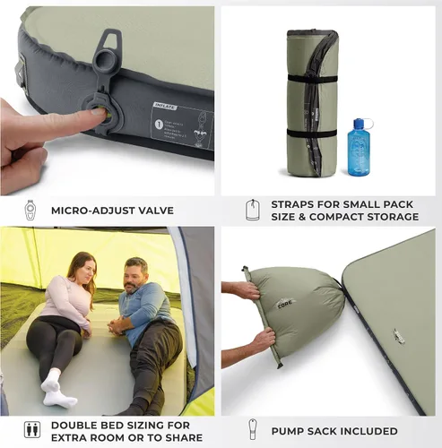 Vista 5 de CORE Cama de campamento doble autoinflable, colchón inflable perfecto para viajes, coche, camping y uso al aire libre, almohadilla inflable rellena