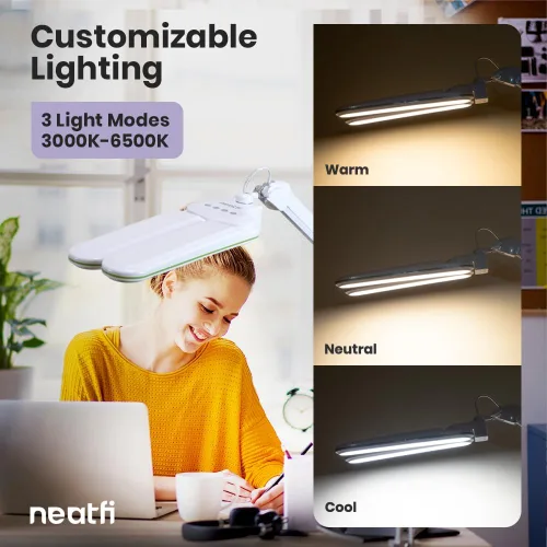 Vista 6 de Neatfi Elite HD XL - Lámpara LED de escritorio, 3 modos de luz, 90 piezas SMD LED, atenuación no polar, iluminación brillante que cuida los ojos