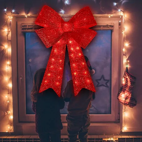 Vista 6 de Arcos de Navidad de 32 pulgadas con 72 luces LED rojas parpadeantes, decoración de árbol de Navidad con luces LED, arco de corona de luz superior