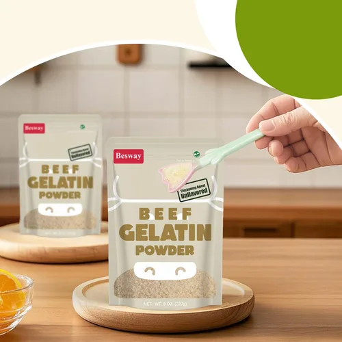 Vista 6 de Besway Gelatina de carne en polvo sin sabor 8 oz, gelatina culinaria para gomitas, malvaviscos, postres y más, sin OMG, Halal, Keto, producto