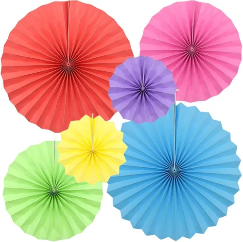 Vista 9 de CEEYSEE Paquete de 6 abanicos de papel colgantes redondos para decoración de fiestas, cumpleaños, bodas, eventos de graduación (azul/SLANS)
