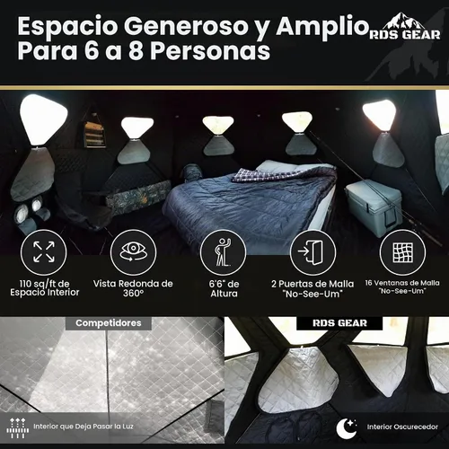 Vista 4 de Obsidiana - Refugio de campamento resistente para 4 estaciones, capacidad para 6-8 personas, tienda de campaña emergente instantánea, aislada