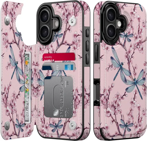 Vista 195 de FUNMIKO Funda tipo cartera para iPhone 15 con tarjetero + clip para efectivo, bloqueo RFID, protección contra caídas de grado militar y obras