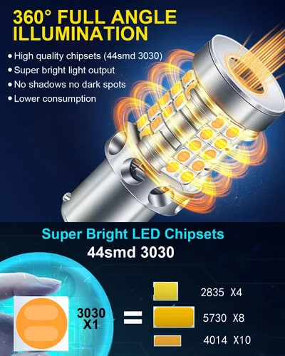 Vista 2 de Luz de señal de giro 1156 bombillas LED amarillo ámbar 2200K 4000LM extremadamente brillante CANBUS sin errores BA15S 7506 1156A 1003 1141 P21W