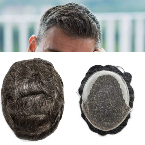Vista 26 de FACE MIRACLE - Extensiones de cabello humano con encaje frontal francés y nudos blanqueados para hombre, sistema de reemplazo de cabello