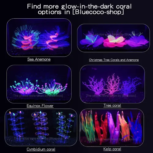 Vista 5 de Decoración de acuario de silicona que brilla en la oscuridad Glow-in-dark silicone coral sways with water flow. Safe silicone material, vibrant