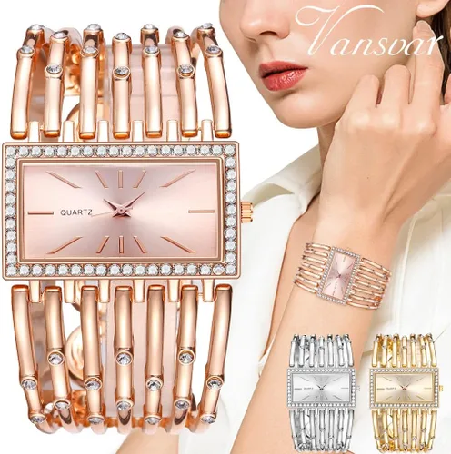 Vista 5 de Relojes de pulsera de moda para mujer, reloj de pulsera analógico de cuarzo con esfera rectangular de lujo, regalos para mujer