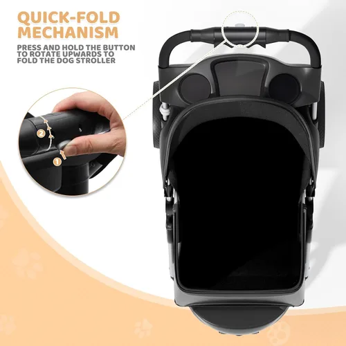 Vista 7 de Magshion Cochecito para mascotas de 3 ruedas, cochecito de viaje plegable para perros y gatos pequeños y medianos (hasta 33 libras), transportador