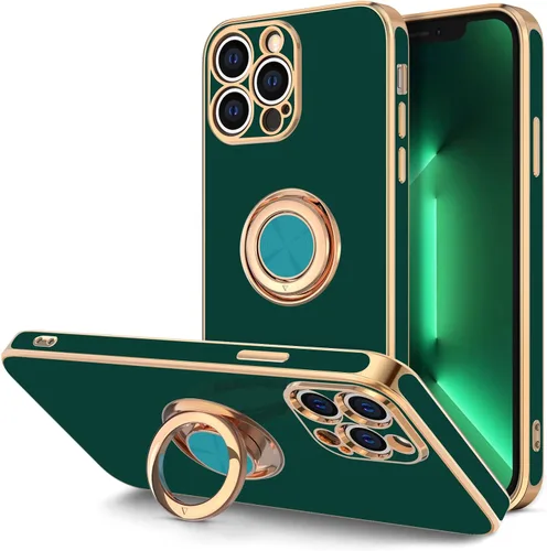 Vista 20 de Hython Funda para iPhone 13 Pro Max con soporte de anillo [soporte de anillo giratorio de 360° con soporte magnético] [borde chapado en oro rosa]