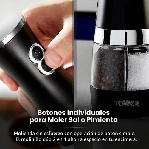 Vista 5 de Tower Duo - Molinillo eléctrico para sal/pimienta, color negro