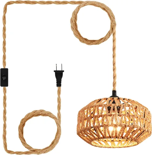 Vista 9 de 1 paquete de lámparas de granja para montaje en techo, mini lámpara de techo de ratán bohemio semiempotrada, accesorios de luz de pasillo tejidos a