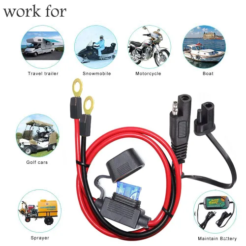 Vista 6 de Conector SAE, arnés de terminal SAE a junta tórica con fusible de protección de 15 A para seguridad, enchufe de desconexión rápida de 2 pines, cable