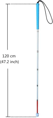 Vista 2 de Bastón blanco plegable de aluminio para personas con discapacidad visual y ciegas (se pliega 6 secciones)