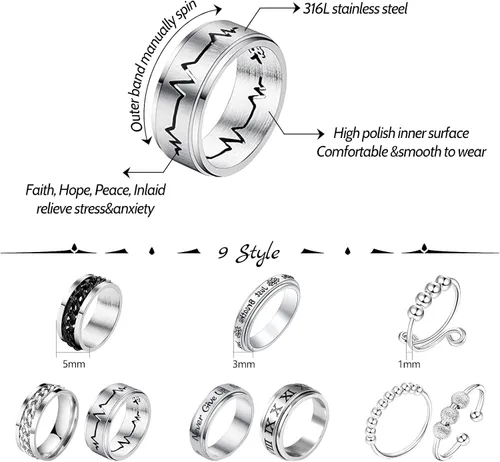 Vista 2 de Anillos para ansiedad para mujeres, hombres y niños, anillo de ansiedad para hija, meditación, anillo giratorio para aliviar el estrés y la ansiedad