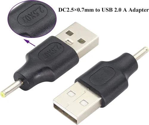 Vista 6 de Paquete de 2 adaptadores de corriente USB a CC de 2.5 × 0.028 in USB 2.0 A macho a CC 2.5 × 0.028 in macho Conector de barril de carga de corriente