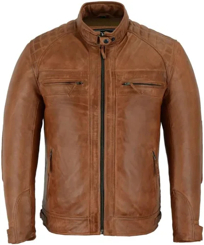 Vista 2 de Vance Leather ' Cafe Racer - Chaqueta de piel de cordero encerada para hombre, color marrón Austin