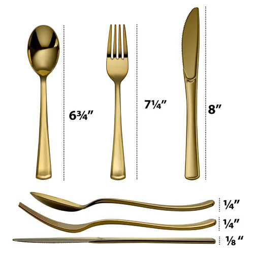 Vista 3 de Plasticpro Tenedores desechables de plástico dorado resistente, cubiertos de plástico elegantes que parecen cubiertos de oro real, utensilios