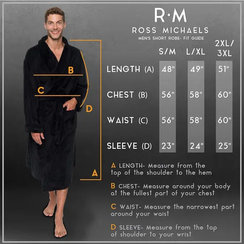 Vista 3 de Ross Michaels Bata para hombre estilo chal con cuello envolvente - Albornoz de forro polar de felpa de longitud media