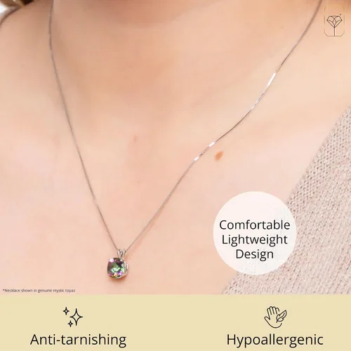Vista 4 de MAX + STONE 925 Sterling Silver Cushion Cut Birthstone Necklace for Women 6mm Hypoallergenic Solitaire Necklace Gemstone Pendant Necklaces with