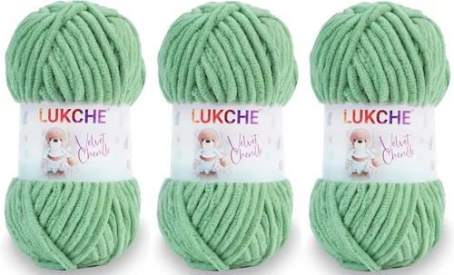 Vista 50 de Hilado de chenilla de terciopelo para amigurumi y punto de crochet súper voluminoso 100 gr (69,0 m) (Grosor del hilo 8 mm) (Verde espárrago) 1