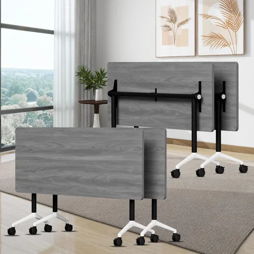 Vista 22 de Mesa de conferencias con tapa abatible, mesa modular plegable para sala de conferencias con ruedas, mesa de sala de reuniones con ruedas, moderna