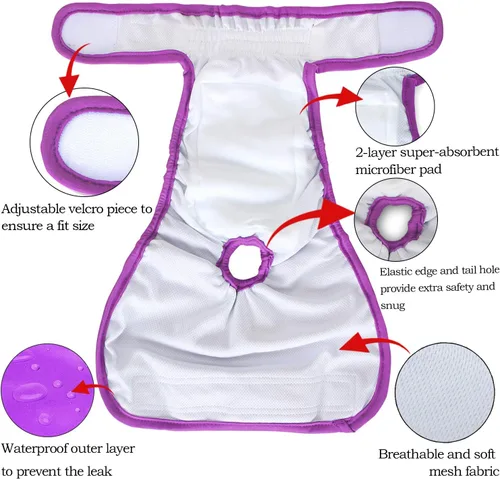 Vista 4 de Teamoy 4 piezas de pañales lavables para perras, fundas reutilizables para pañales de perras, superabsorbentes y cómodas, XS