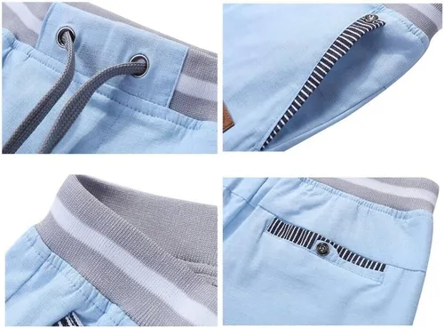 Vista 5 de JustSun Pantalones cortos casuales de algodón para hombre, ajuste clásico, con cintura elástica y bolsillos