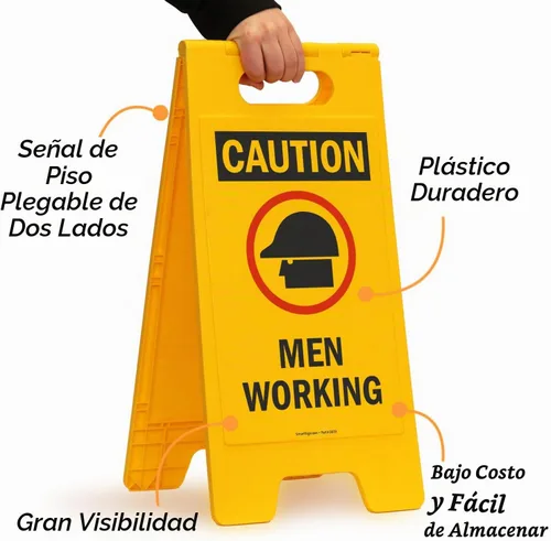Vista 5 de SmartSign Letrero plegable de dos caras con símbolo de "Caution - Men Working" de 25 x 12 pulgadas, plástico de polipropileno impreso digitalmente