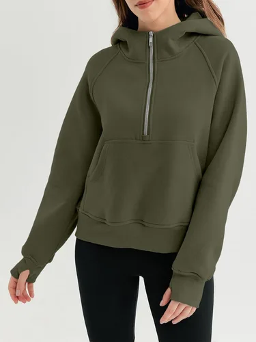 Vista 6 de AUTOMET Sudaderas con media cremallera, sudaderas cortas con capucha de forro polar para mujer, sudadera con cremallera de un cuarto, trajes