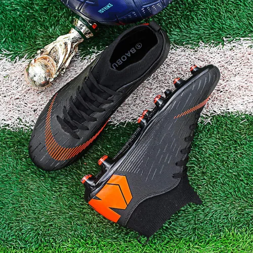 Vista 6 de Botas de fútbol para niño grande Zapatos de fútbol juvenil para interiores Botas altas con cinta colorida para hombres Entrenamiento al aire