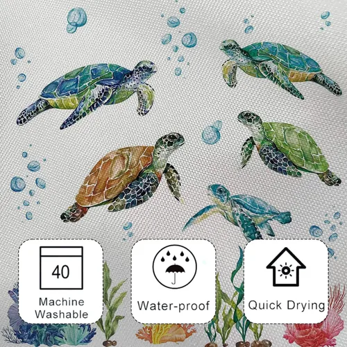 Vista 4 de Cortina de ducha de tortuga marina para baño, cortina decorativa costera de baño, 72 x 72 pulgadas, tela de poliéster, cortinas de baño impermeables