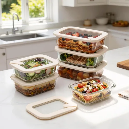 Vista 6 de Urban Green Contenedores de vidrio para almacenamiento de alimentos con tapas de vidrio, juego de recipientes de alimentos aptos para microondas