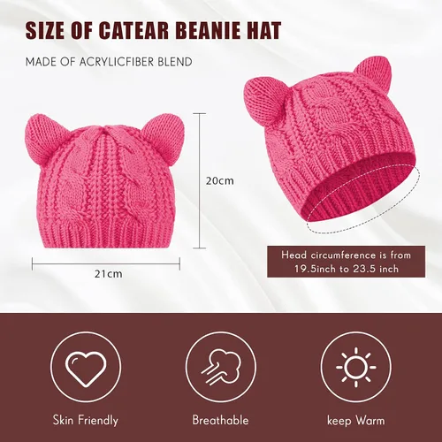 Vista 2 de SATINIOR Lindo gorro de punto con orejas de gato, gorro de punto de invierno para mujeres y niñas