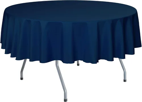 Vista 49 de Ultimate Textile Mantel redondo de lino de poliéster de 84 pulgadas, color azul marino
