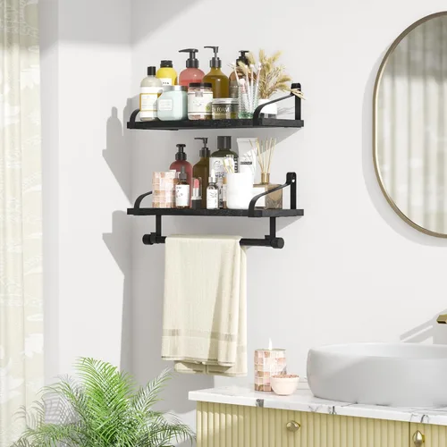 Vista 8 de Love-KANKEI Estantes flotantes para barra de café, estantes de baño con toallero, estantes de pared con 8 ganchos para cocina, juego de 2 estantes