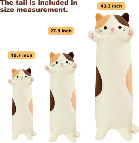 Vista 2 de PEACH CAT Almohada de felpa de gato de 19.6 pulgadas de largo, lindos animales de peluche de gatito, juguetes de peluche suaves, regalos para niños