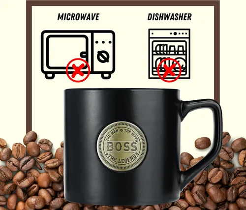 Vista 6 de Onebttl Boss Gifts - Taza de café de cerámica con insignia dorada, 15 onzas, Día del jefe, Navidad, jubilación, leyenda del mito del hombre