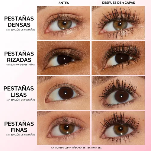 Vista 2 de Too Faced Better Than Sex Volumizing and Lengthening Mascara Vegan Formula, Dramatic Volume and Length Cruelty-Free Eye Makeup + Hourglass Brush