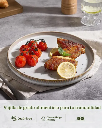 Vista 5 de famiware Star Platos de Ensalada para 6, Juego de Platos de 8 Pulgadas, Vajilla de Gres, Platos Pequeños para Postre, Ensalada, Aperitivo, Blanco