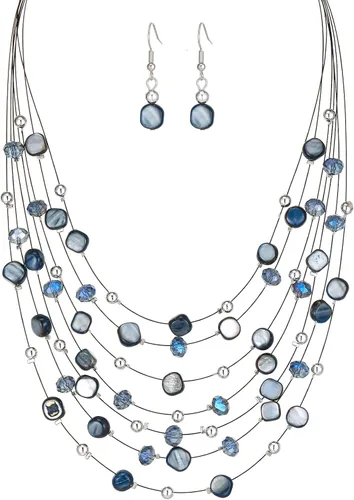 Vista 17 de Collar de cuentas de concha bohemia de varias capas para mujer, hebra de cristal colorida con cuentas plateadas, collares y aretes, disfraces