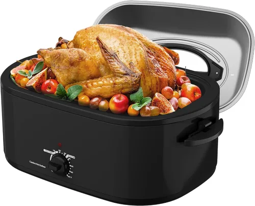 Vista 13 de Sunvivi Horno asador eléctrico con tapa visible, horno asador de pavo de 24 cuartos de galón con sartén y estante extraíbles, acero inoxidable