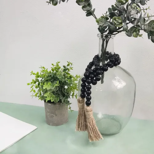 Vista 2 de Meplait - Guirnalda de cuentas de madera de 39 pulgadas estilo granja con borlas, cuentas versátiles de oración estilo boho chic para colgar